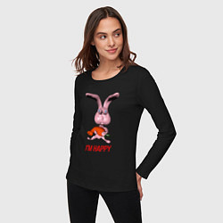 Лонгслив хлопковый женский Счастье кролика, цвет: черный — фото 2