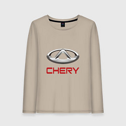 Лонгслив хлопковый женский Chery - лого, цвет: миндальный
