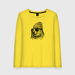 Лонгслив хлопковый женский Медведь в шапке, цвет: желтый