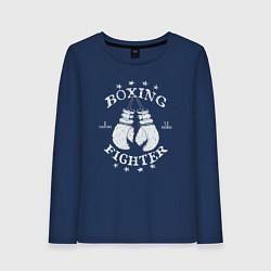Лонгслив хлопковый женский Boxing fighter, цвет: тёмно-синий