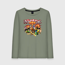Лонгслив хлопковый женский Роблокс на фоне взрыва roblox, цвет: авокадо