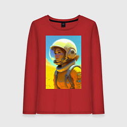 Лонгслив хлопковый женский Девушка-астронавт - нейросеть, цвет: красный