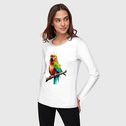 Лонгслив хлопковый женский Попугай какаду, цвет: белый — фото 2