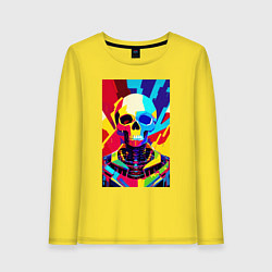 Лонгслив хлопковый женский Pop art skull, цвет: желтый