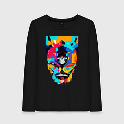 Лонгслив хлопковый женский Funny skull - pop art, цвет: черный