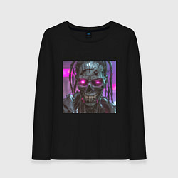 Лонгслив хлопковый женский Зомби скелет в стиле киберпанк, цвет: черный