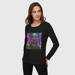 Лонгслив хлопковый женский Зомби скелет в стиле киберпанк, цвет: черный — фото 2