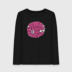 Лонгслив хлопковый женский Когда сомневаешься иди на тренировку, цвет: черный