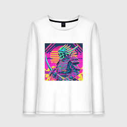 Женский лонгслив Кислотный самурай скелет в стиле retrowave
