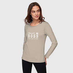 Лонгслив хлопковый женский Boss this time to work, цвет: миндальный — фото 2