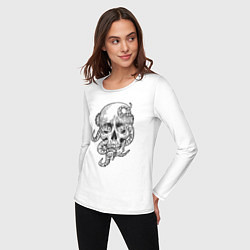 Лонгслив хлопковый женский Skull octopus, цвет: белый — фото 2
