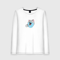 Лонгслив хлопковый женский Толстый серый кот, цвет: белый