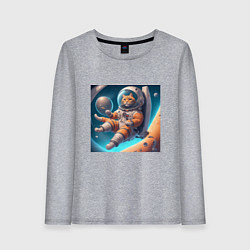 Лонгслив хлопковый женский Тигр космонавт в космосе, цвет: меланж