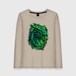 Лонгслив хлопковый женский Дракон 2024 зеленый, цвет: миндальный