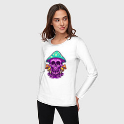 Лонгслив хлопковый женский Mushroom skull, цвет: белый — фото 2