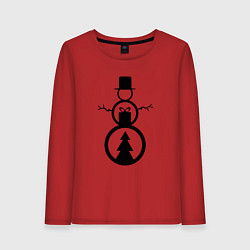 Лонгслив хлопковый женский Креативный новогодний снеговик, цвет: красный