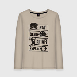 Лонгслив хлопковый женский Eat sleep guitar repeat, цвет: миндальный