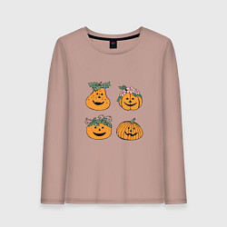 Лонгслив хлопковый женский Веселые тыквы, цвет: пыльно-розовый