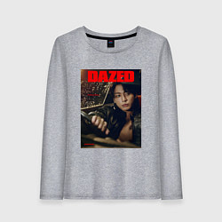 Лонгслив хлопковый женский BTS JungKook на обложке, цвет: меланж