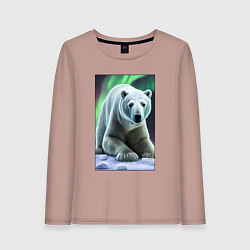 Лонгслив хлопковый женский Полярный медведь на снегу, цвет: пыльно-розовый