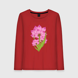 Лонгслив хлопковый женский Букет летних цветов лотос, цвет: красный
