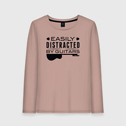 Лонгслив хлопковый женский Легко отвлекается на гитары, цвет: пыльно-розовый