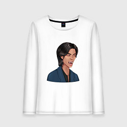 Лонгслив хлопковый женский Вампир для Хэллоуина - мультяшная стилизация, цвет: белый