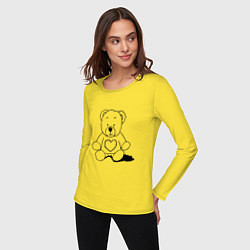Лонгслив хлопковый женский Влюбленный мишка с сердцем, цвет: желтый — фото 2