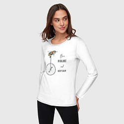 Лонгслив хлопковый женский Be in ballance and keep calm, цвет: белый — фото 2