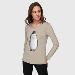 Лонгслив хлопковый женский Пингвин стоит анфас, цвет: миндальный — фото 2