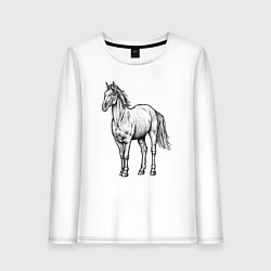 Лонгслив хлопковый женский Лошадь стоит, цвет: белый