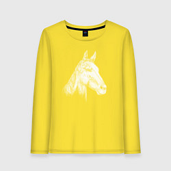 Лонгслив хлопковый женский Голова белой лошади, цвет: желтый