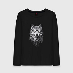 Лонгслив хлопковый женский Волк в серых тонах, цвет: черный