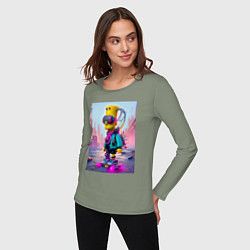 Лонгслив хлопковый женский Барт Симпсон на скейтборде - киберпанк, цвет: авокадо — фото 2