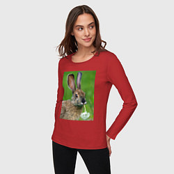Лонгслив хлопковый женский Зайчик с одуванчиком, цвет: красный — фото 2