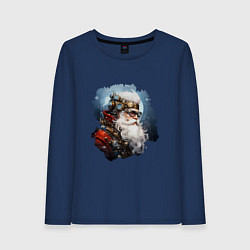 Лонгслив хлопковый женский Санта Клаус стимпанк, цвет: тёмно-синий