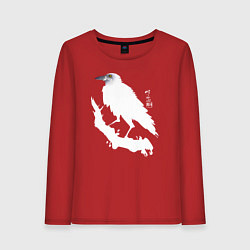 Лонгслив хлопковый женский Ворон в снегу, цвет: красный