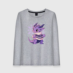 Лонгслив хлопковый женский Фиолетовый дракон в свитере, цвет: меланж