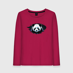 Лонгслив хлопковый женский Грустная панда портрет, цвет: маджента