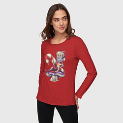 Лонгслив хлопковый женский Санта на грибке, цвет: красный — фото 2