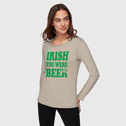 Лонгслив хлопковый женский Irish you were beer, цвет: миндальный — фото 2