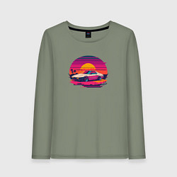 Лонгслив хлопковый женский Синтвейв закат, цвет: авокадо