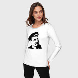 Лонгслив хлопковый женский Ленин в кепке, цвет: белый — фото 2