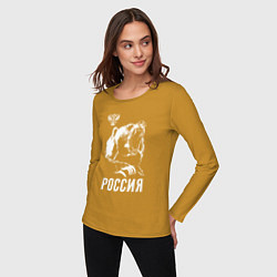 Лонгслив хлопковый женский Русский медведь, цвет: горчичный — фото 2