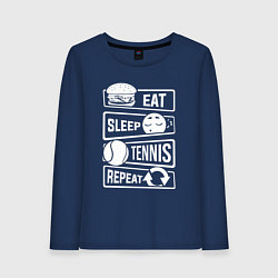 Лонгслив хлопковый женский Еда сон теннис, цвет: тёмно-синий