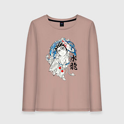 Лонгслив хлопковый женский Танджиро Камадо и иероглифы, цвет: пыльно-розовый