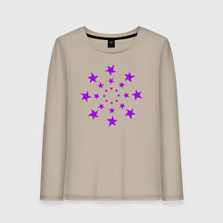 Лонгслив хлопковый женский Фиолетовые звёзды кружево, цвет: миндальный