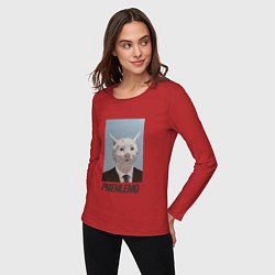 Лонгслив хлопковый женский Приемлемо - кот мем в живописи, цвет: красный — фото 2