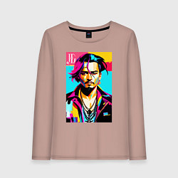 Лонгслив хлопковый женский Джонни Депп - поп арт, цвет: пыльно-розовый