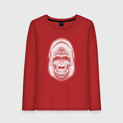 Лонгслив хлопковый женский Морда веселой гориллы, цвет: красный